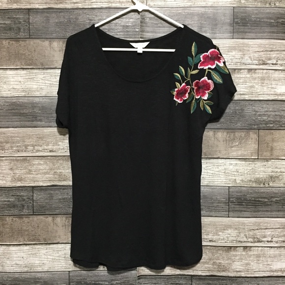 Adiva Floral Embroidered T Shirt Women’s S Black Rayon Spandex Lightweight - Picture 3 of 8